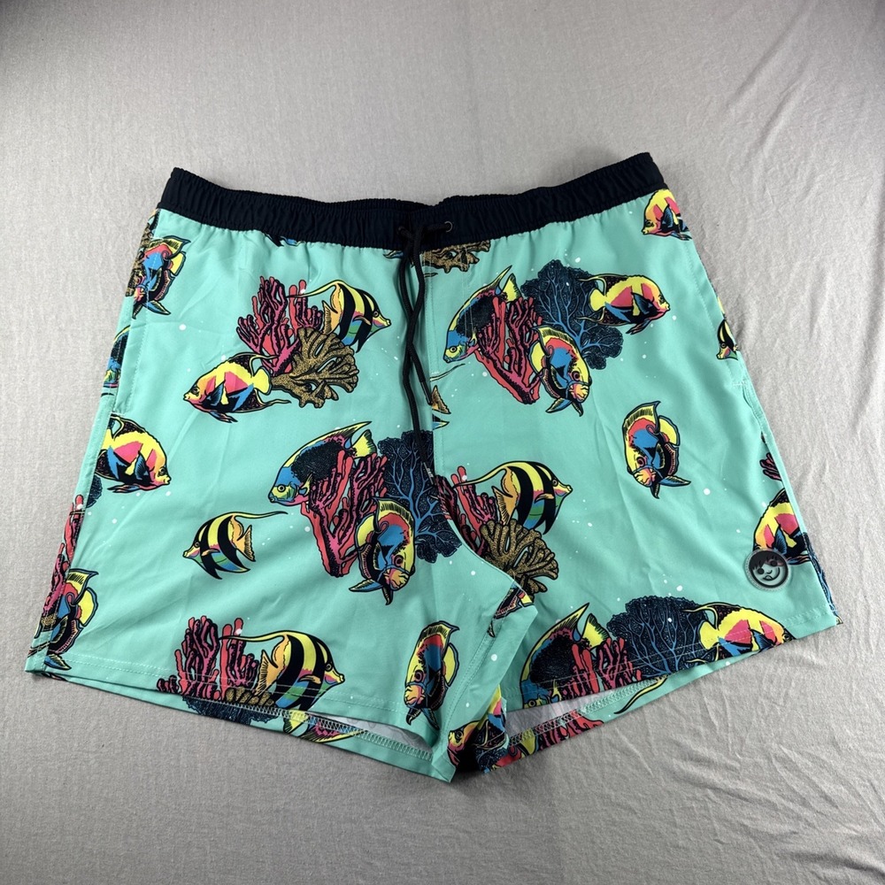 Neff Swim Trunks Mens XXL Lined Green Ocean Reef Coral Angel Fish Shorts 7" NEW